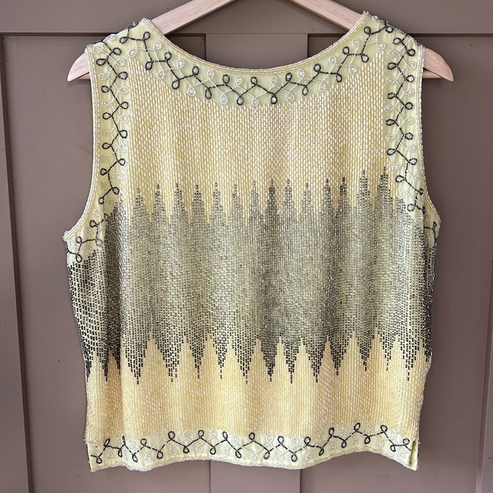 Beautiful Vintage Serenade Fully Beaded Tank Blouse Yellow & Silver sz 14 - Picture 8 of 11
